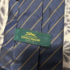 Longchamp Navy and Gold Striped Tie